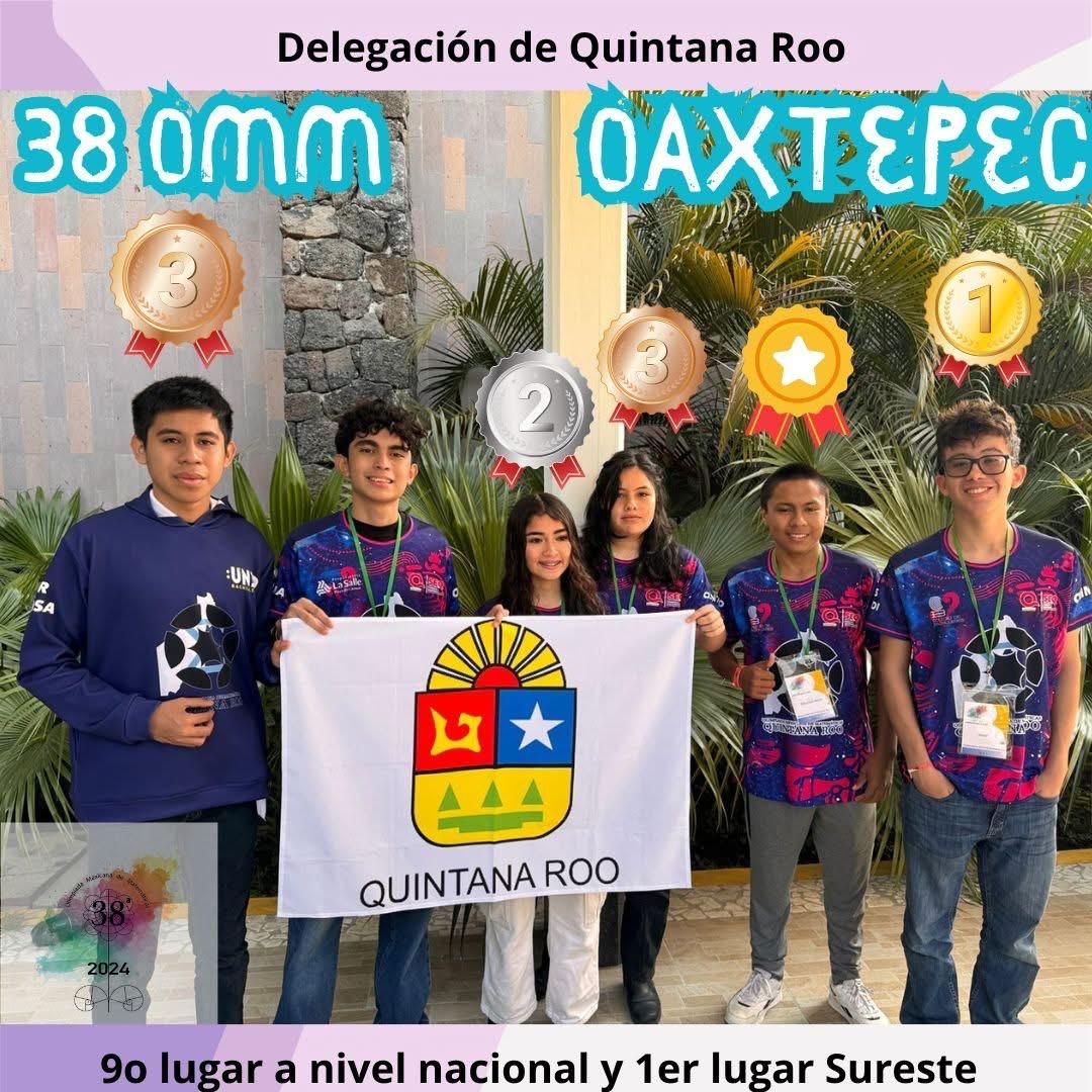 Infografía de premiación 8a OMMEB con integrantes de la Delegación Quintana Roo